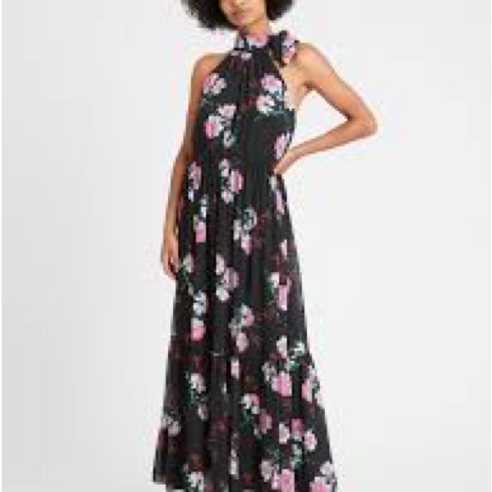 Banana Republic Floral Halter Maxi Dress - tie neck - plus size